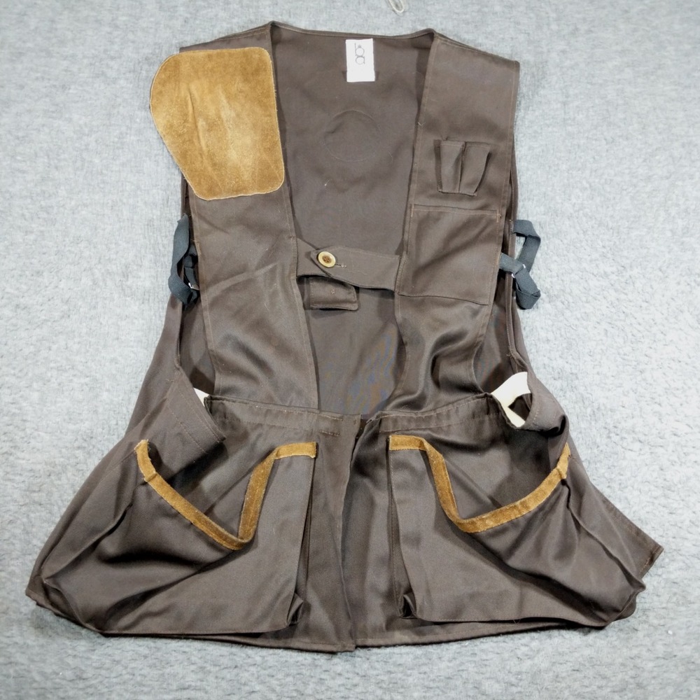 Vintage Bob Allen Gun Club Shooting Vest Mens XL Brown Patches Trap Shotgun